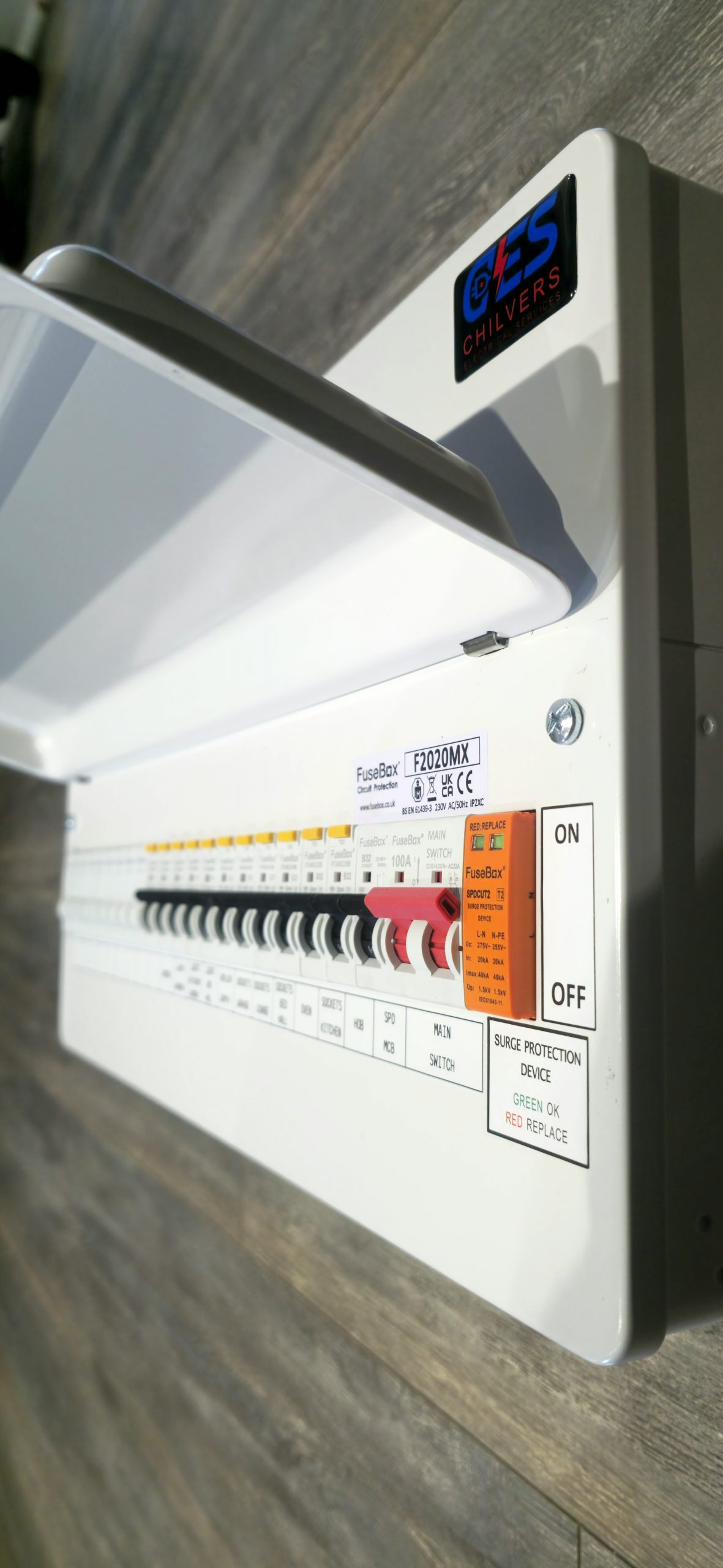Consumer unit installed by qualified electrician with modern circuit breakers and RCD protection Fuse Board Upgrades 24-Hour Emergency Electrician Services Milton Keynes & Newport Pagnell