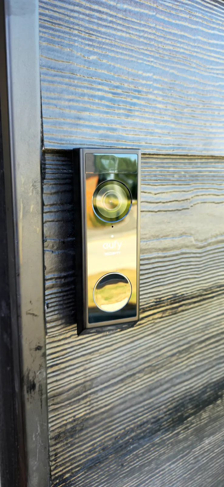 Eufy video doorbell installed at a front door