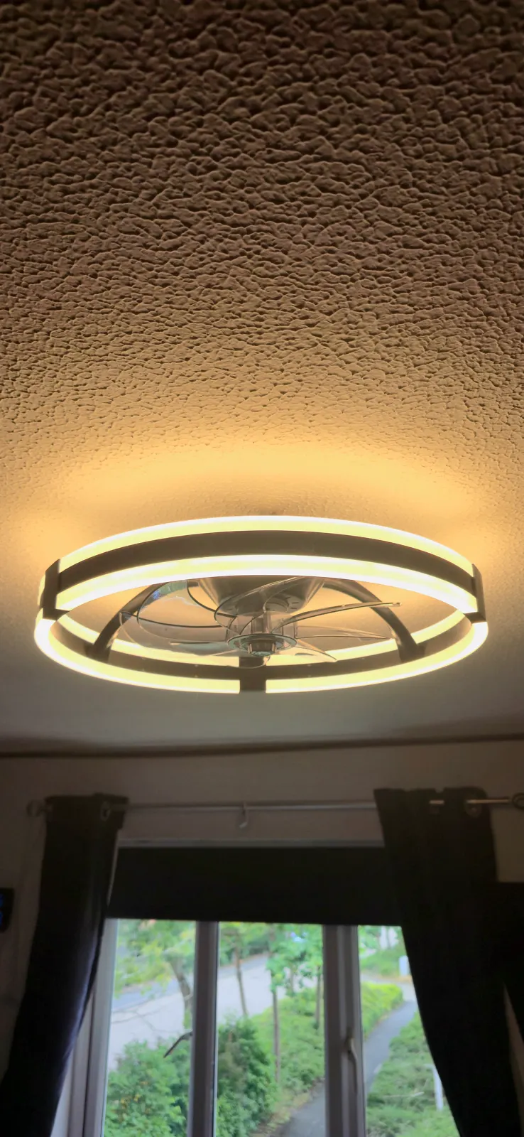 Modern LED ceiling light and fan installation